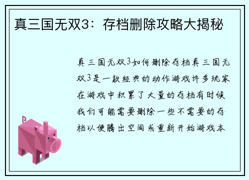 真三国无双3：存档删除攻略大揭秘